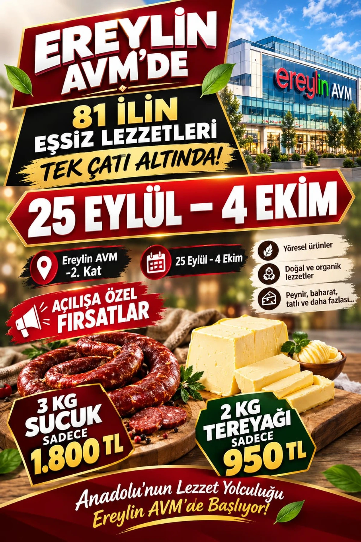 Anadolu&rsquo;nun 81 İlinden Eşsiz Lezzetler Ereylin AVM&rsquo;de Buluşuyor