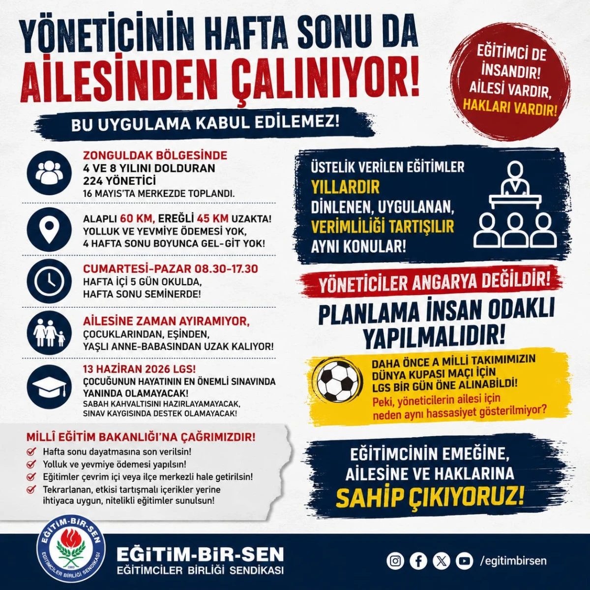 Eğitim &ccedil;alışanlarının emeğini, aile hayatını ve insan onurunu yok sayan uygulamalara karşı sessiz kalmayacağız!